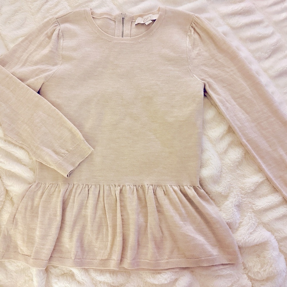 LOFT Cream Knit Peplum Sweater XS